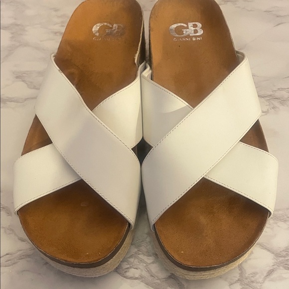 Gianni Bini Shoes - Gianni Bini White Crisscross Platform Slide Sandals